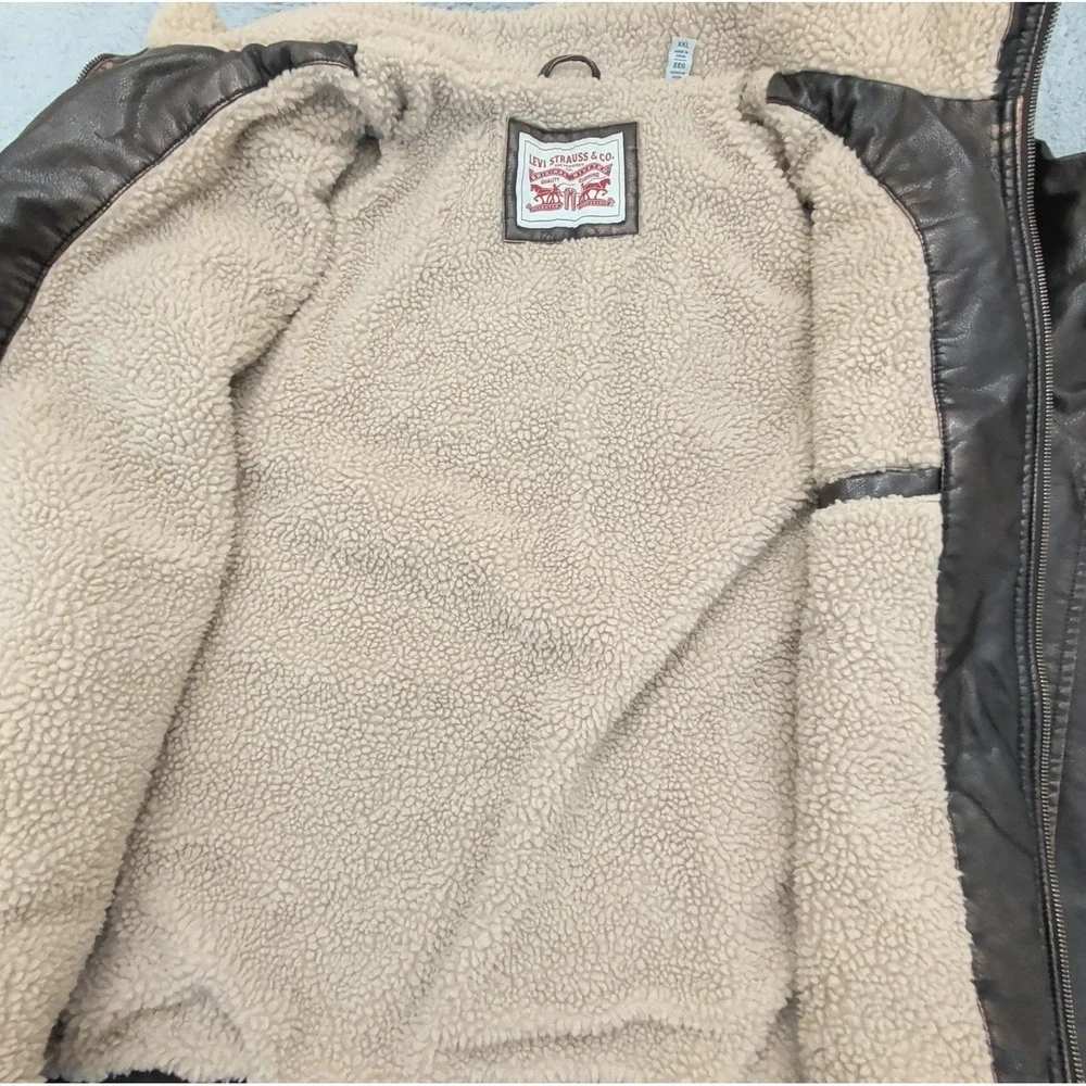 Levi's Men's Sherpa Lined Faux Leather Bomber Jacket Sz XXL Brown No Hood